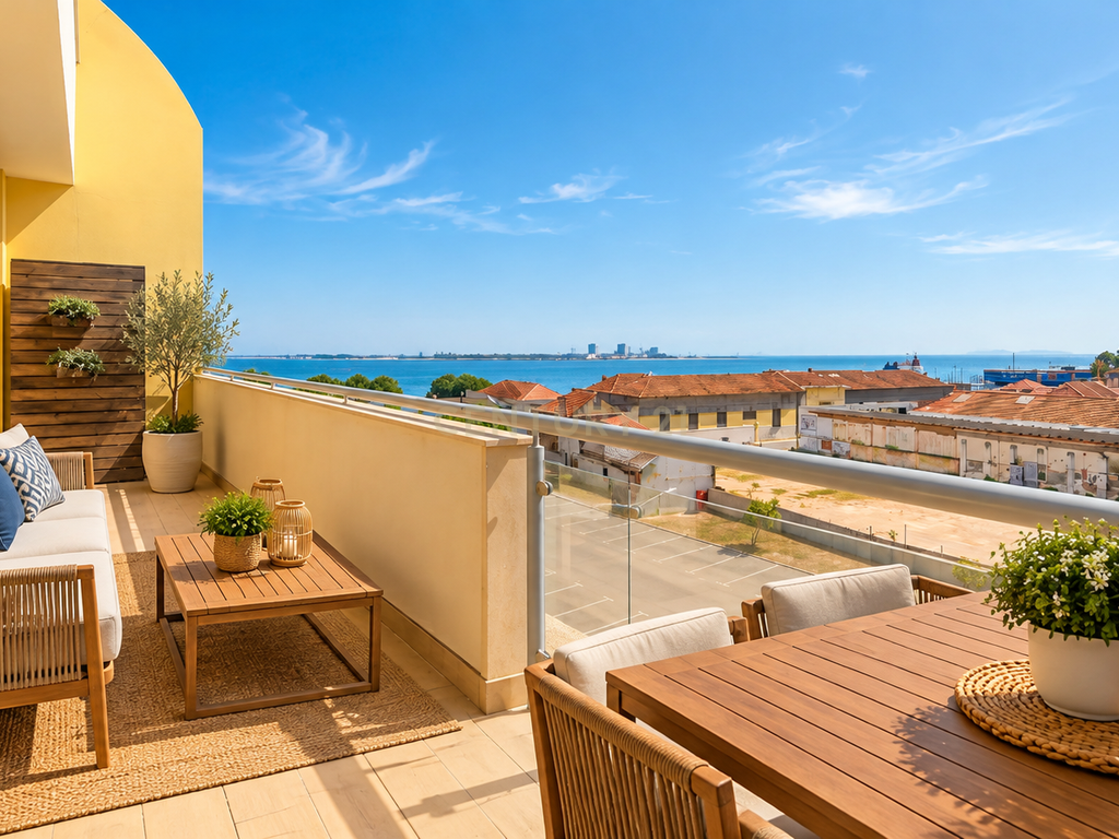 Apartamento T3 com Vista Rio, Varanda e Lugar de Parqueamento, na Saboaria, em Setúbal - Image 1