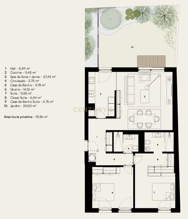 Fotografia 6 de T2 com Jardim,  inserido em condominio com jardim comum e ginásio.