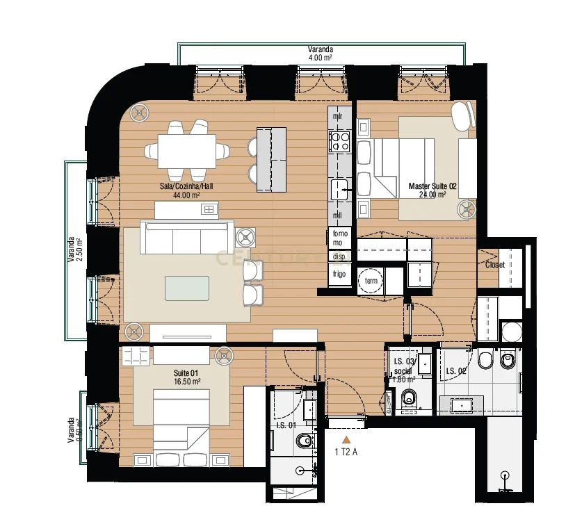 Elegante T2 com varanda luminosa e interiores amplos numa localização central. - Image 2