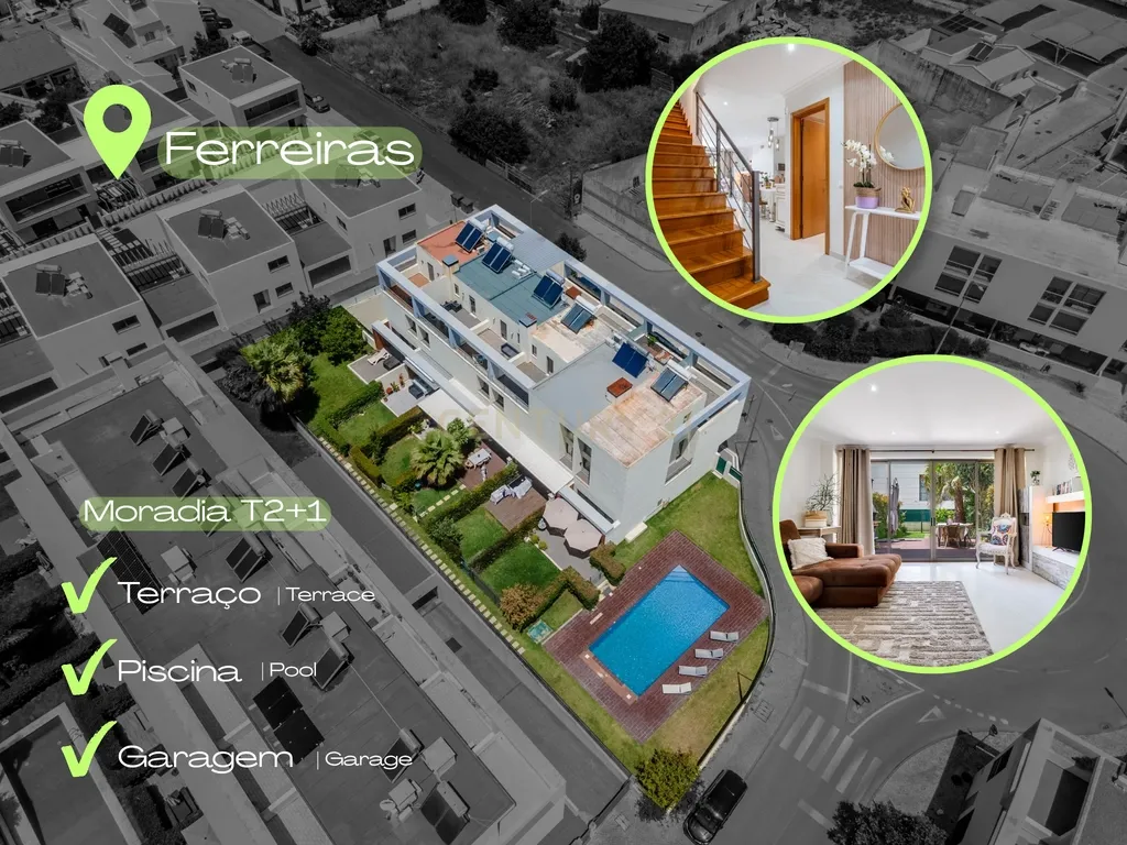 Moradia T2+1 geminada | Piscina - Garagem | Localização: Ferreiras, Centro - Image 1